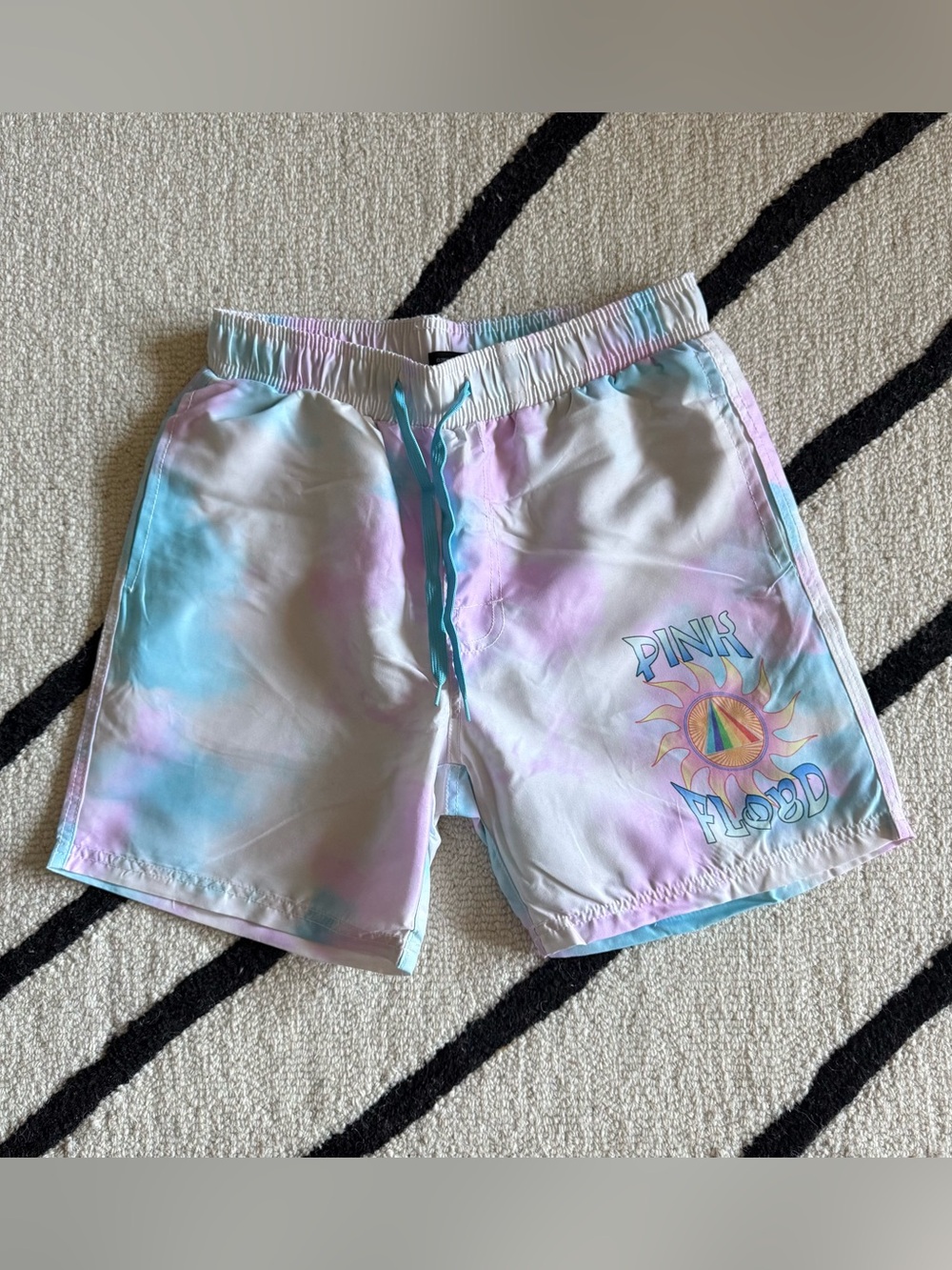 Pink Floyd Swim Shorts in Light Blue & Lavender Pink Tie-Dye